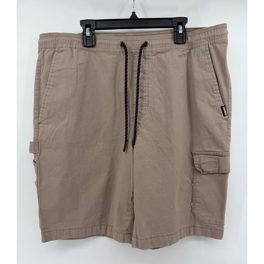 Tony Hawk Mens XL Tan Khaki Cargo Shorts Elastic Waist Skate 9" Inseam